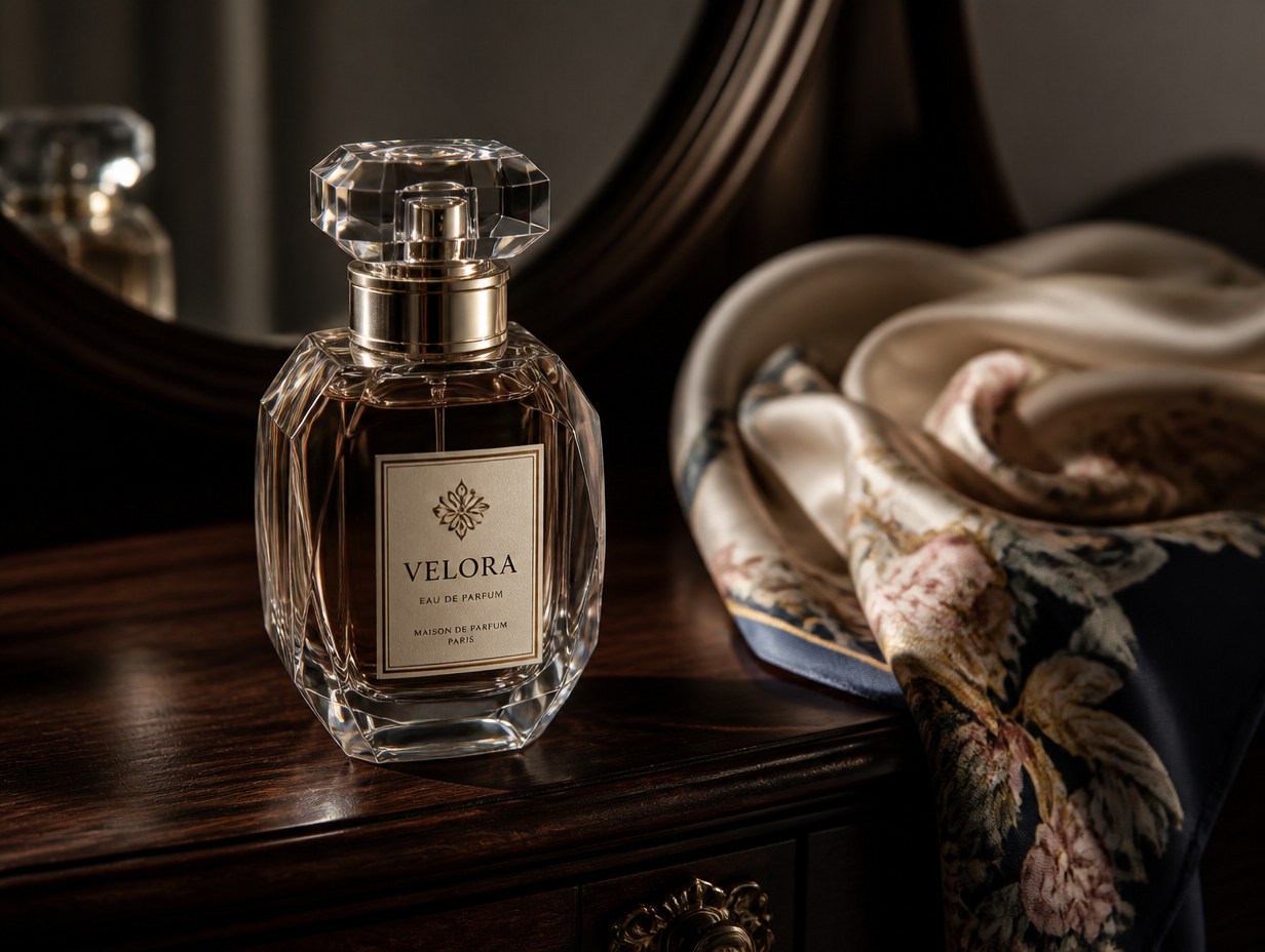 AI-generated perfume label mockup sample