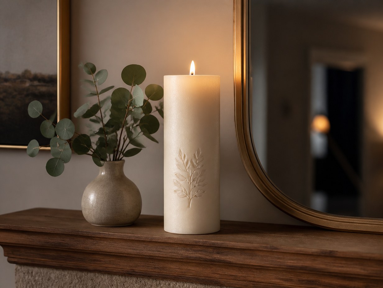 AI-generated pillar candle mockup sample