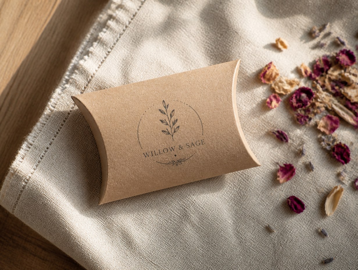 AI-generated pillow box mockup sample