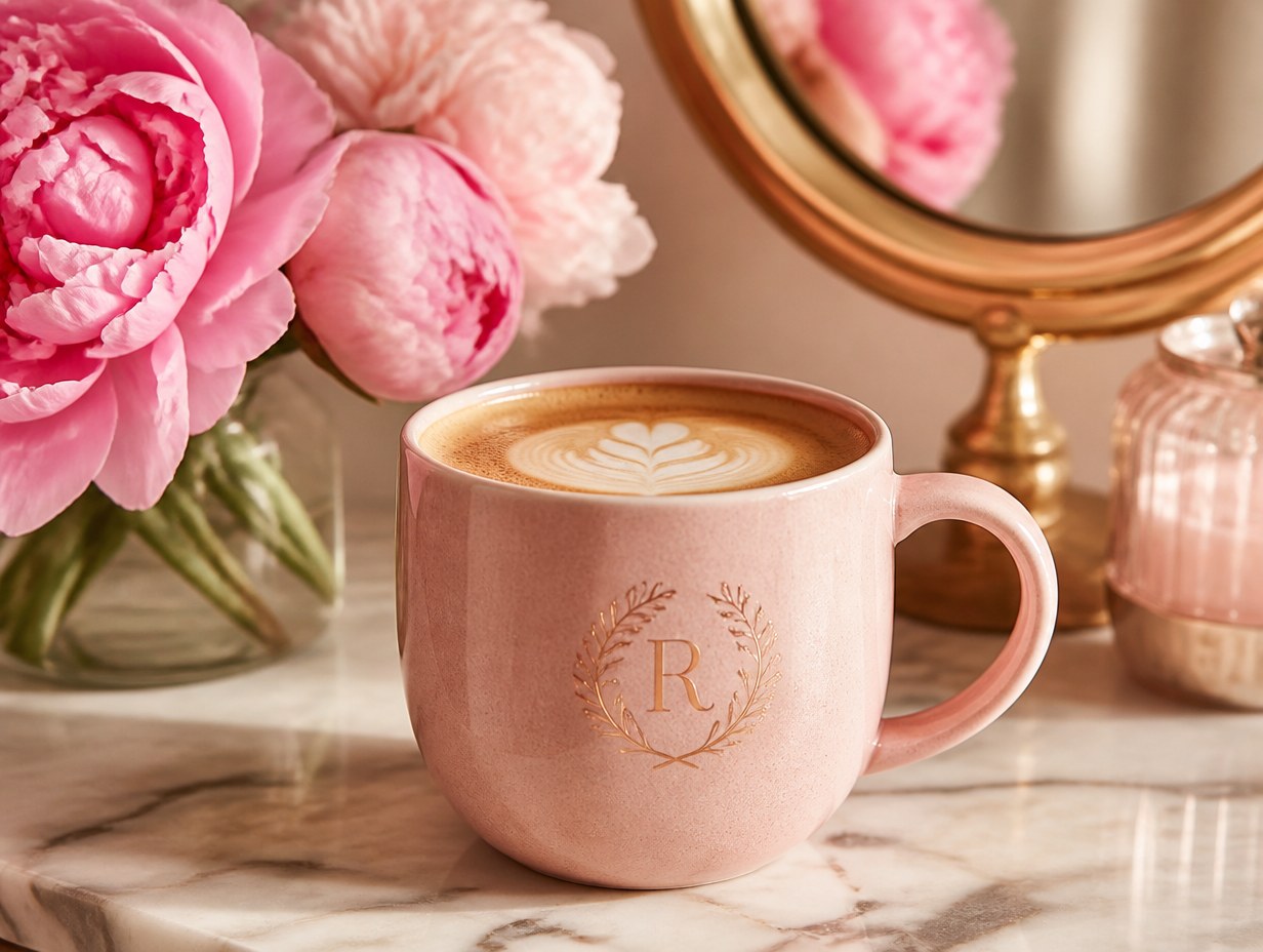 AI-generated pink mug mockup sample