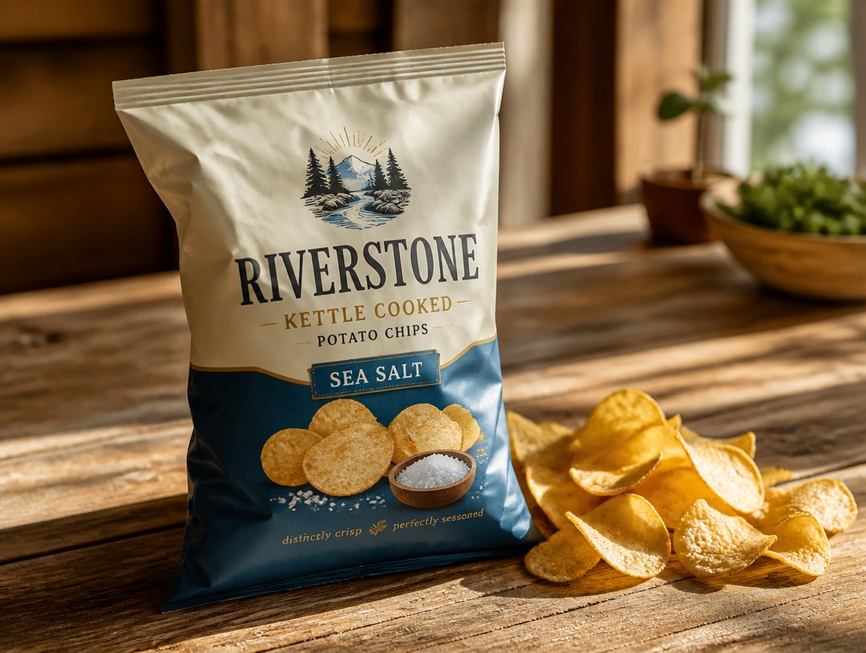 AI-generated potato chip bag mockup sample