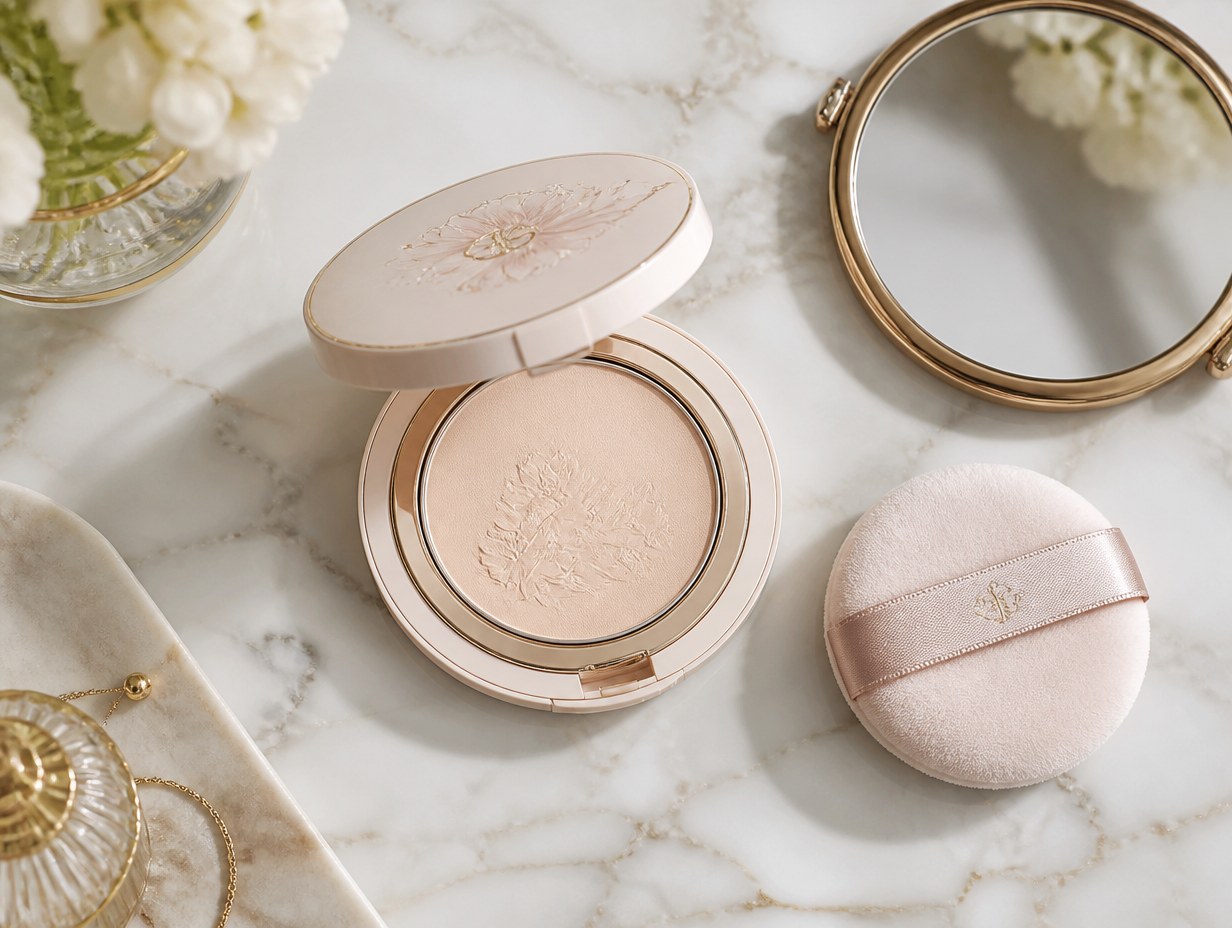 AI-generated pressed powder compact mockup sample