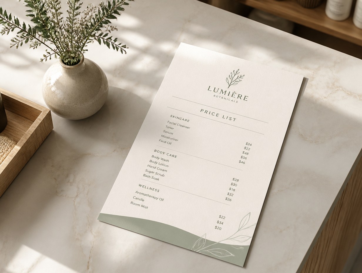 AI-generated price list mockup sample