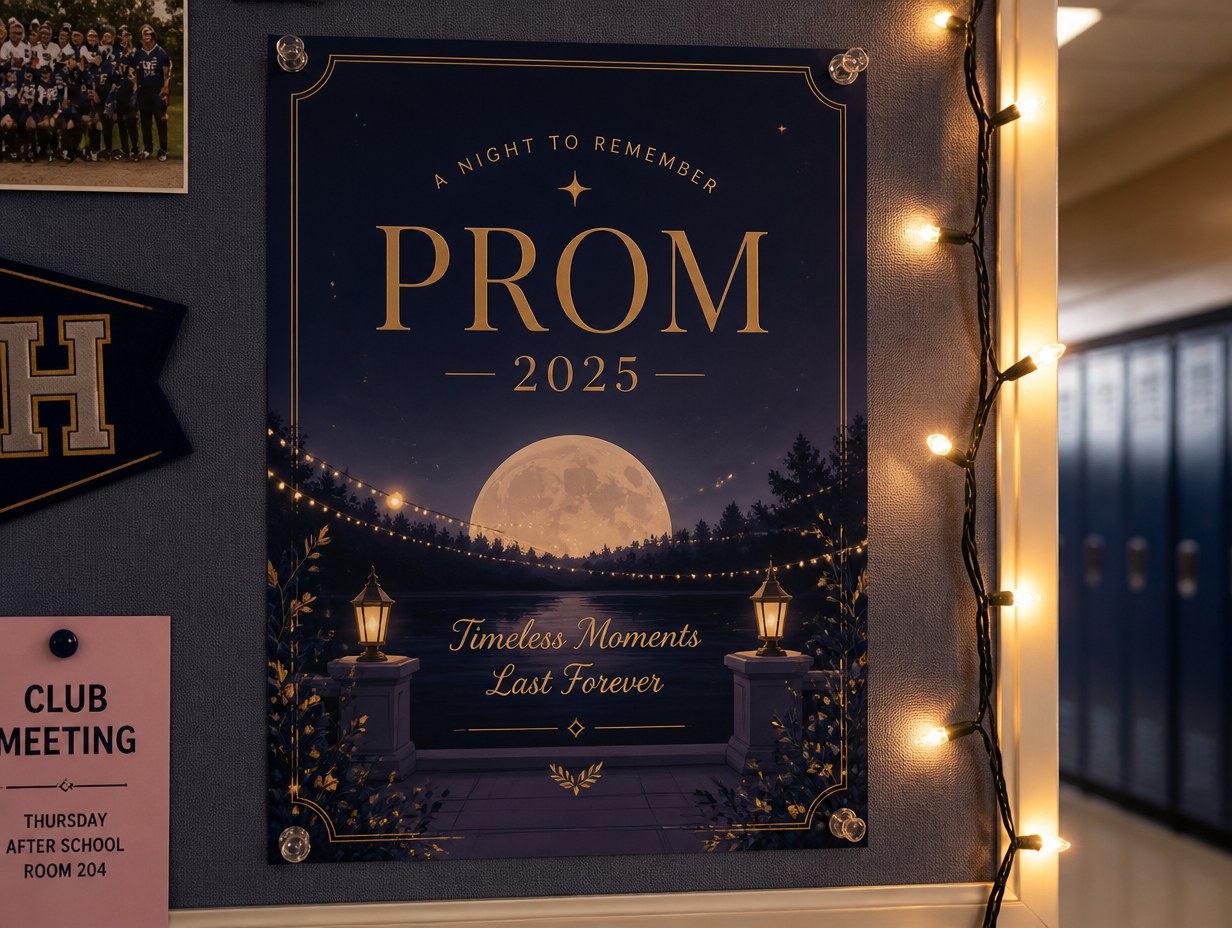 AI-generated prom flyer mockup sample