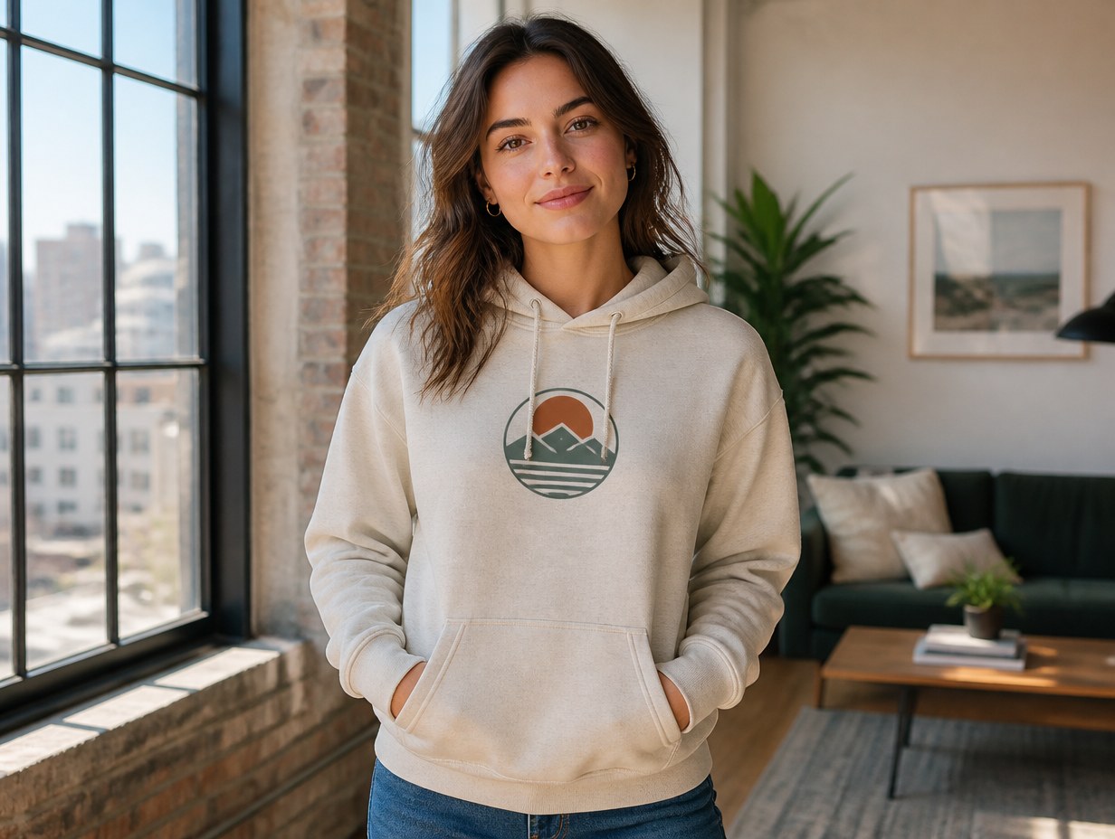 AI-generated pullover hoodie mockup sample