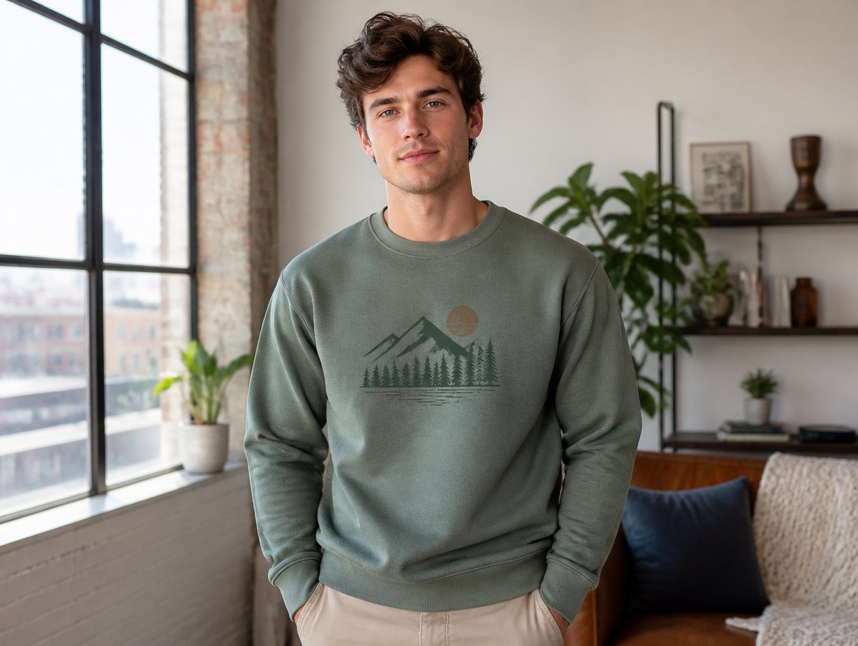 AI-generated pullover sweatshirt mockup sample