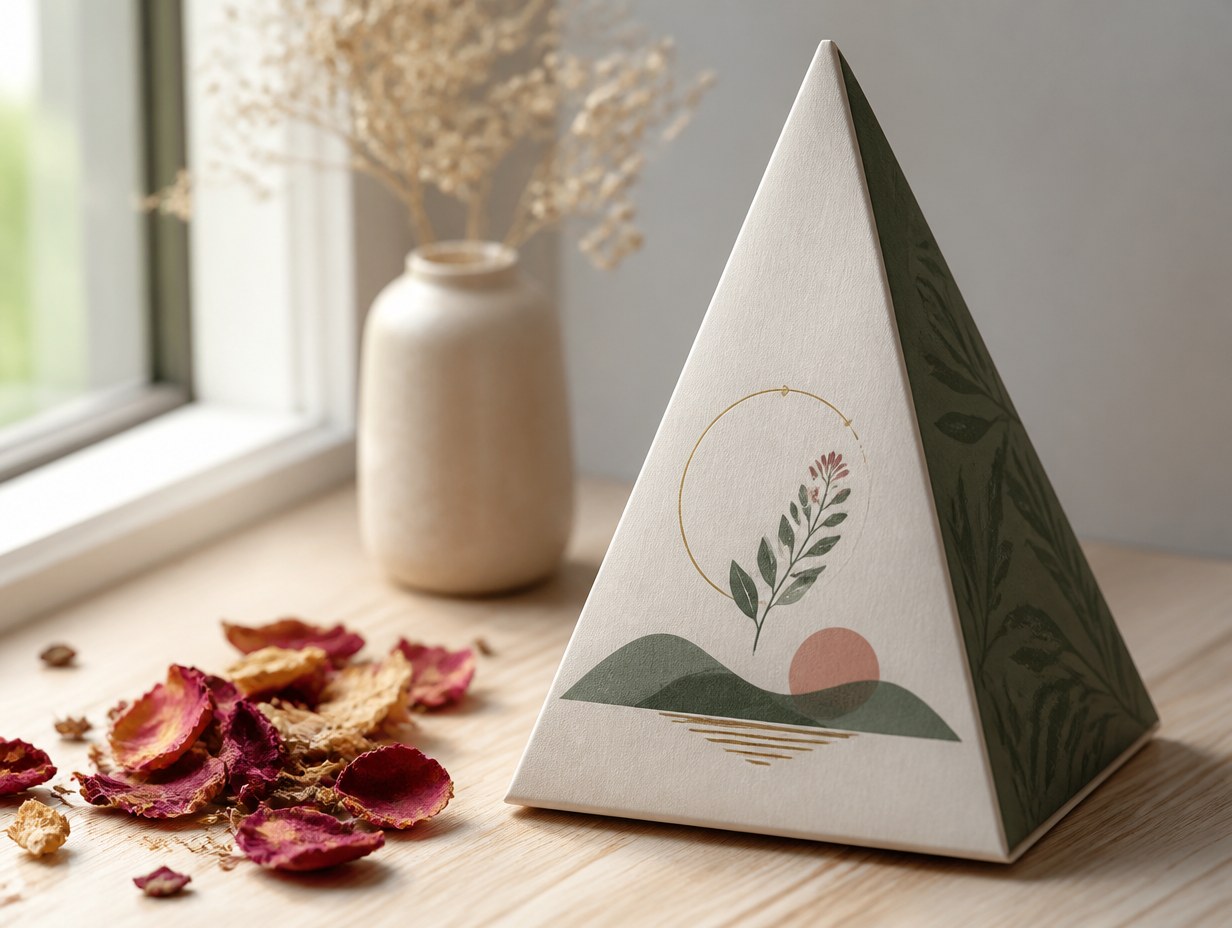 AI-generated pyramid box mockup sample