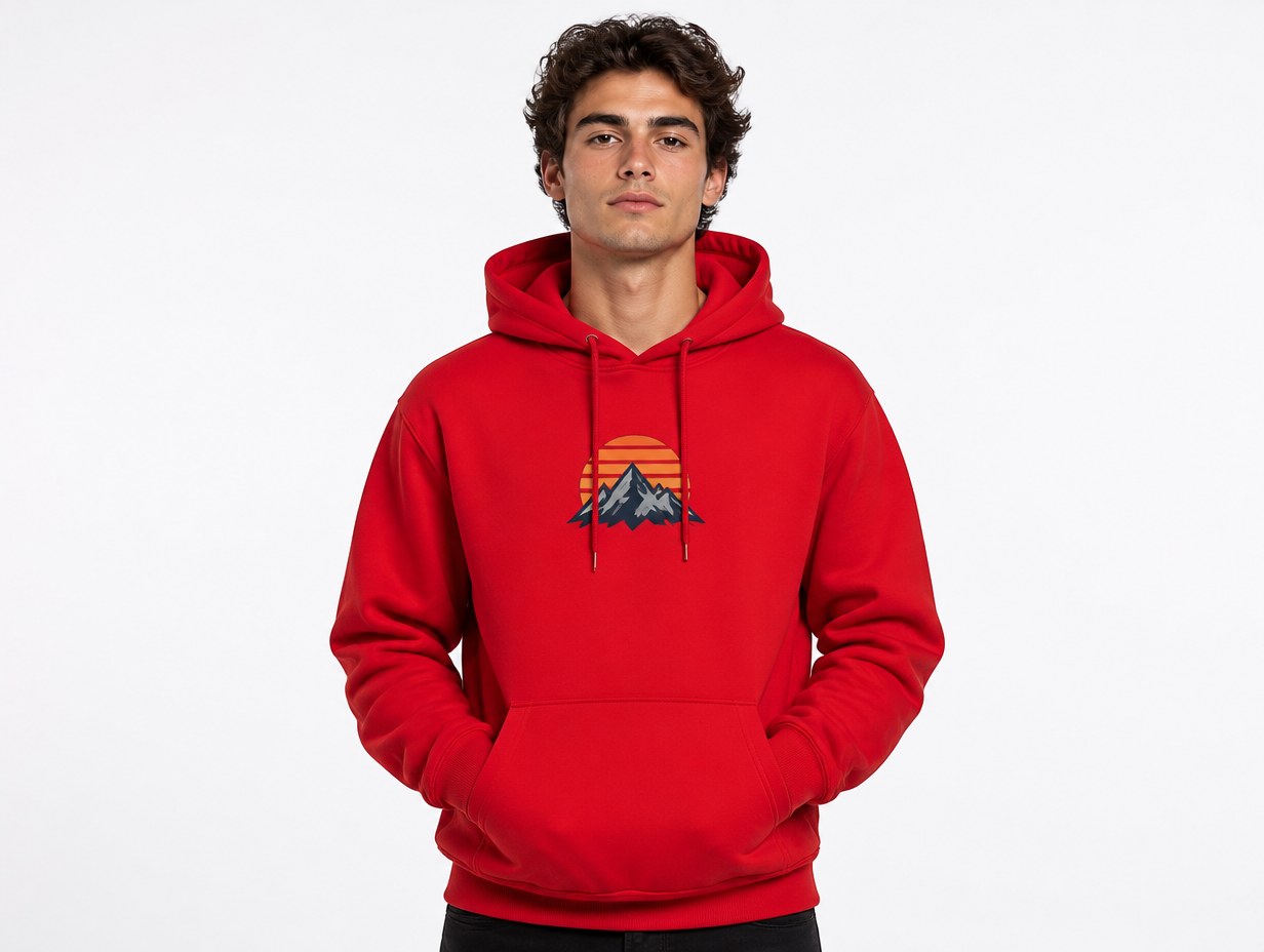 AI-generated red hoodie mockup sample