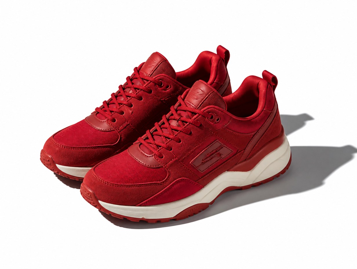 AI-generated red sneakers mockup sample