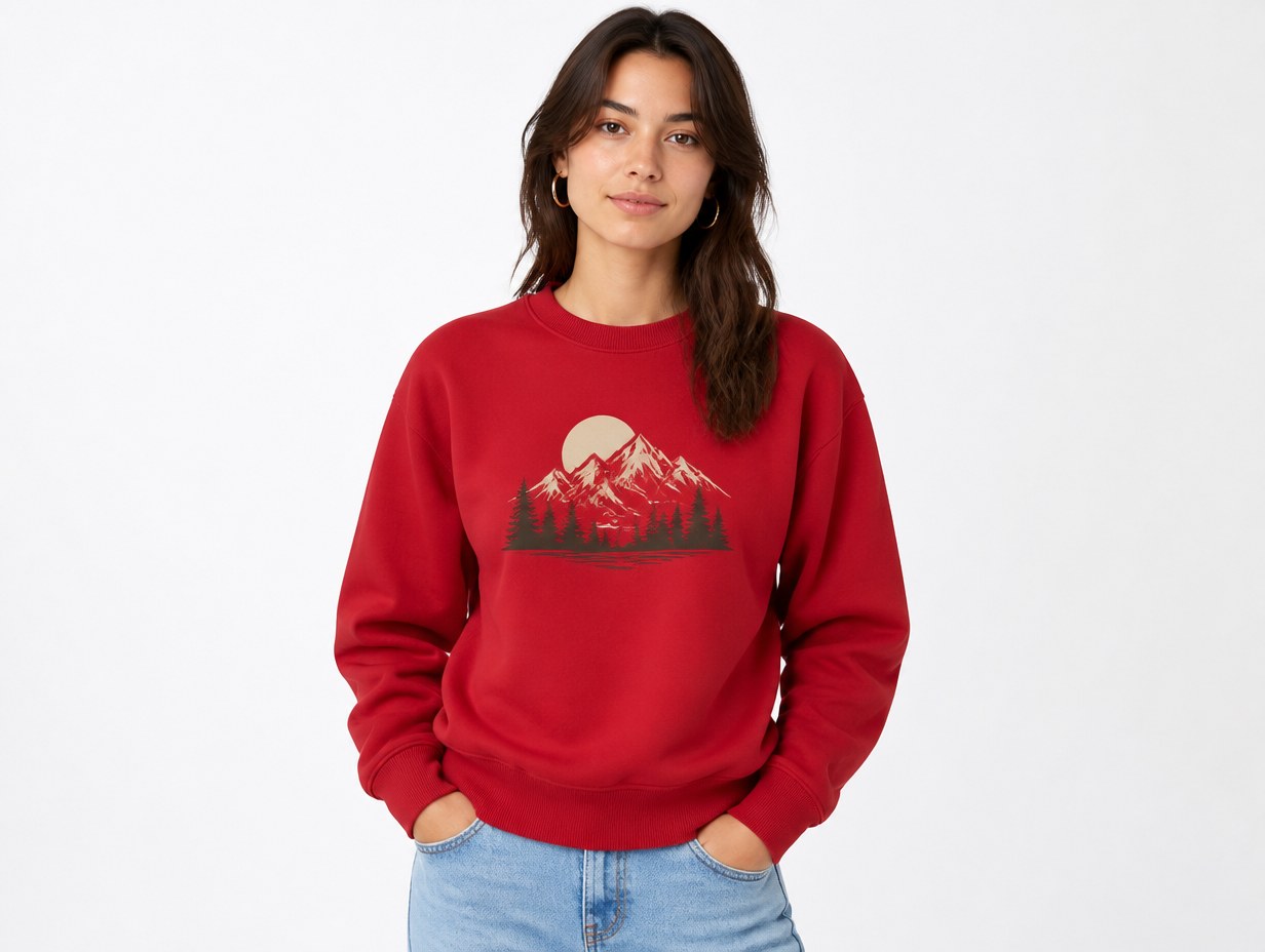 AI-generated red sweatshirt mockup sample
