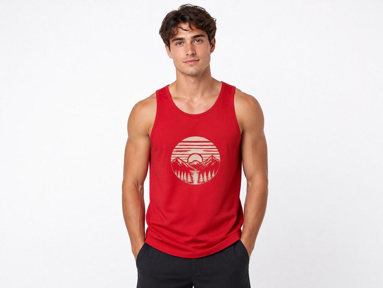AI-generated red tank top mockup sample