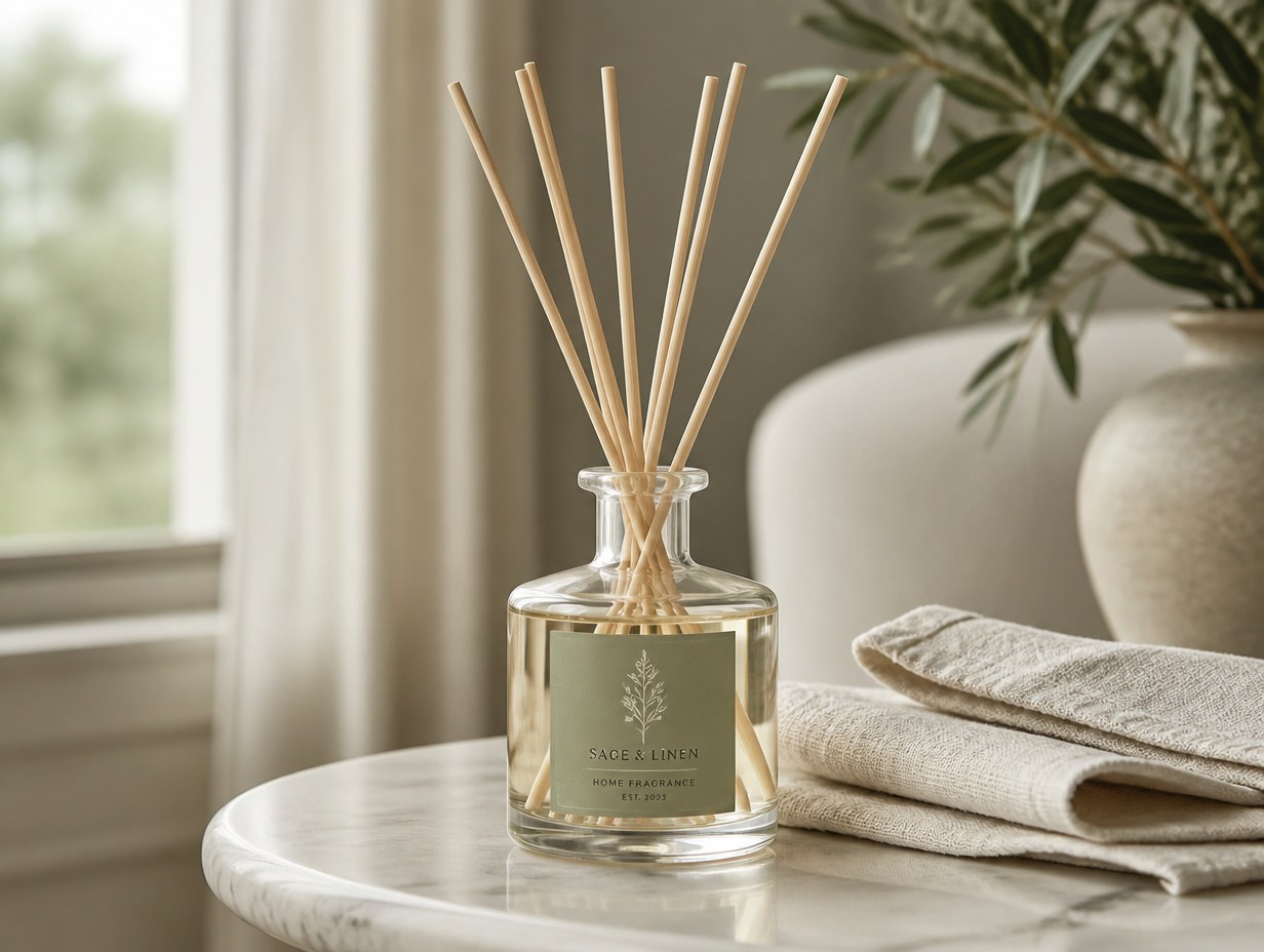 AI-generated reed diffuser bottle mockup sample