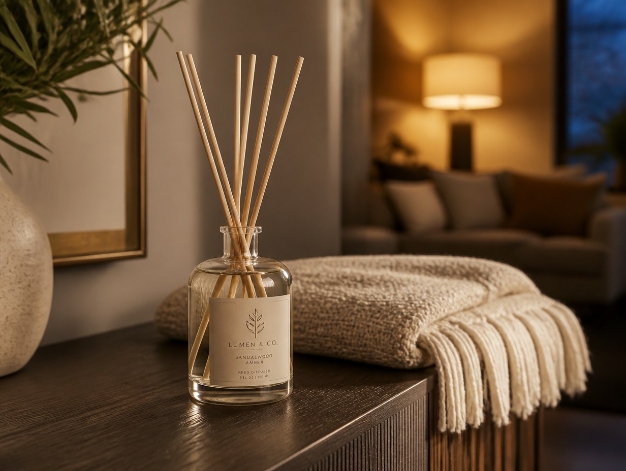 AI-generated reed diffuser label mockup sample