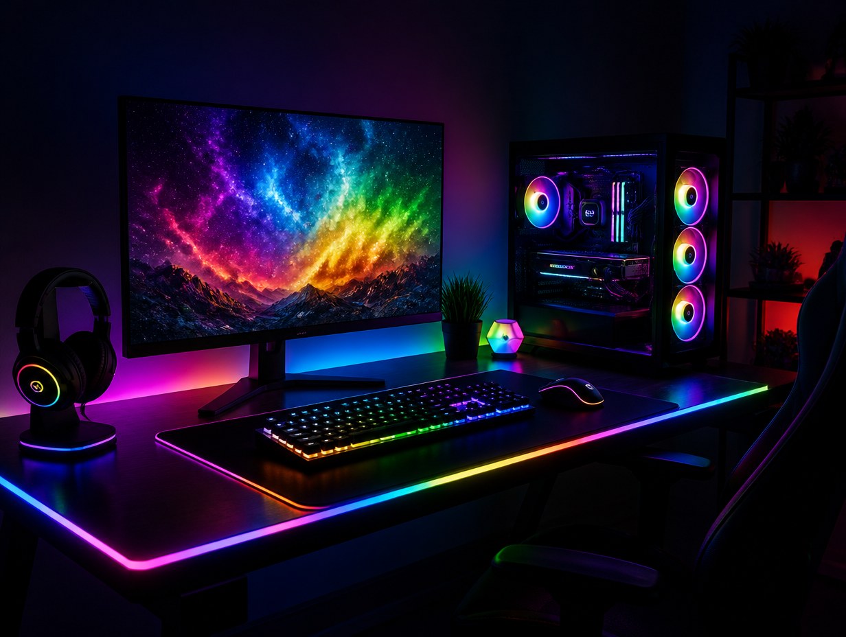 AI-generated rgb gaming setup mockup sample