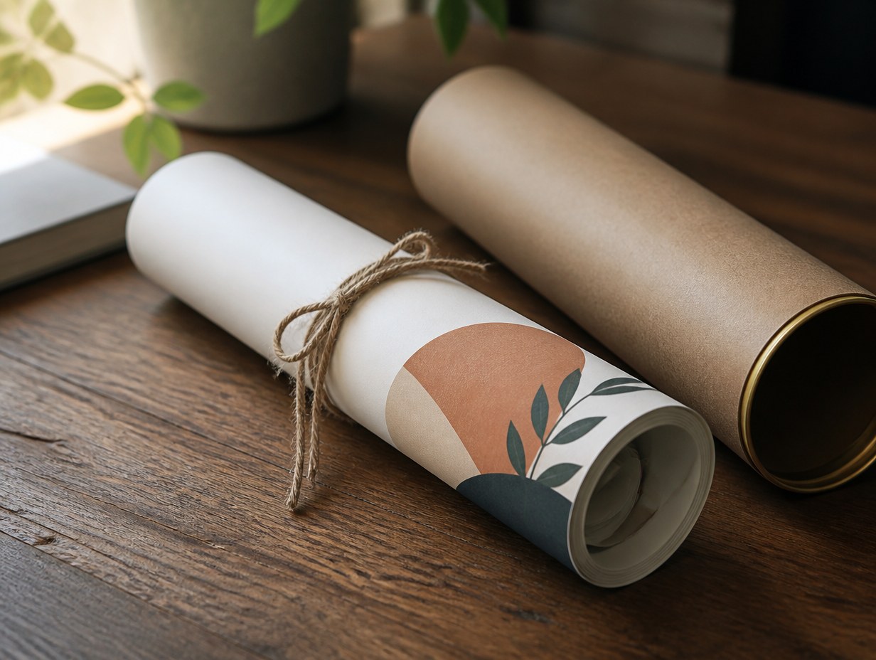 AI-generated rolled poster mockup sample