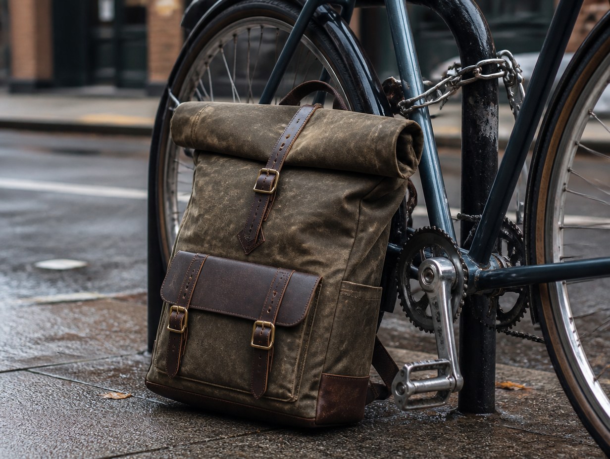 AI-generated rolltop backpack mockup sample