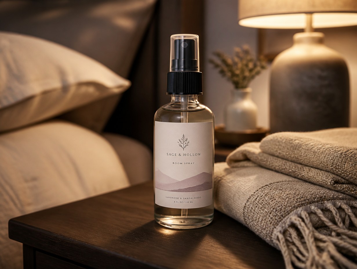 AI-generated room spray label mockup sample