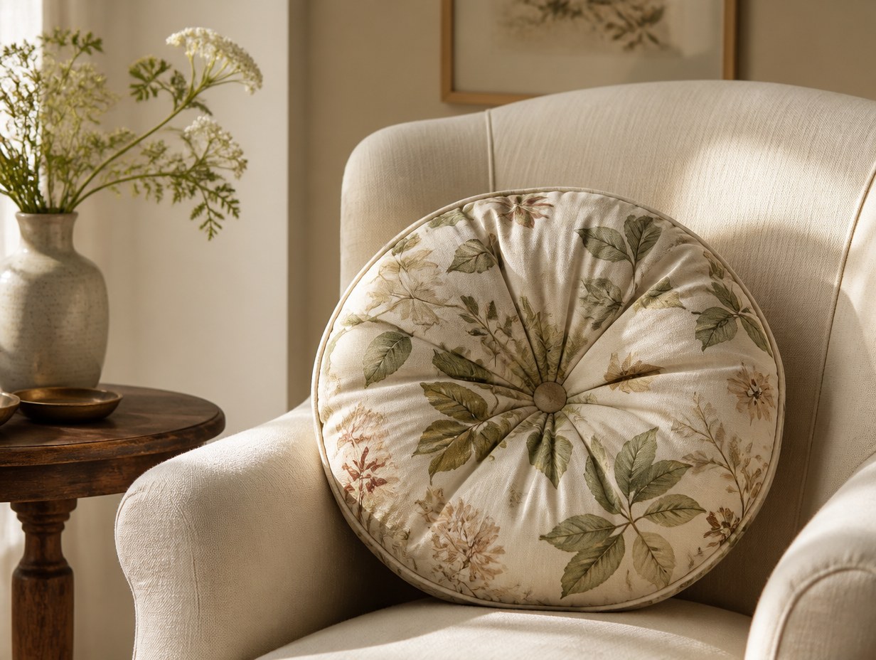 AI-generated round pillow mockup sample