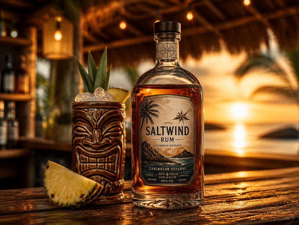 AI-generated rum bottle mockup sample