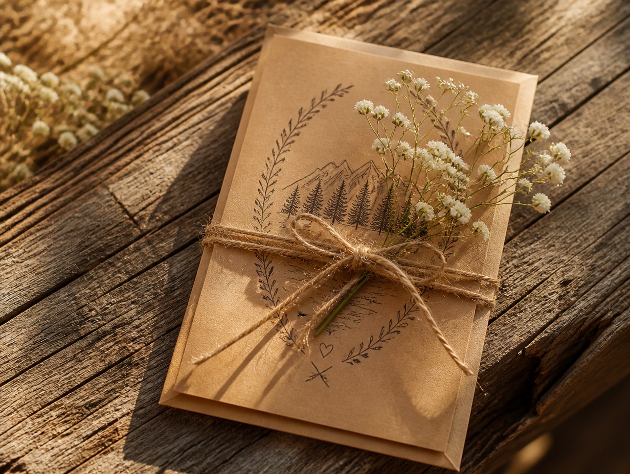 AI-generated rustic wedding invitation mockup sample