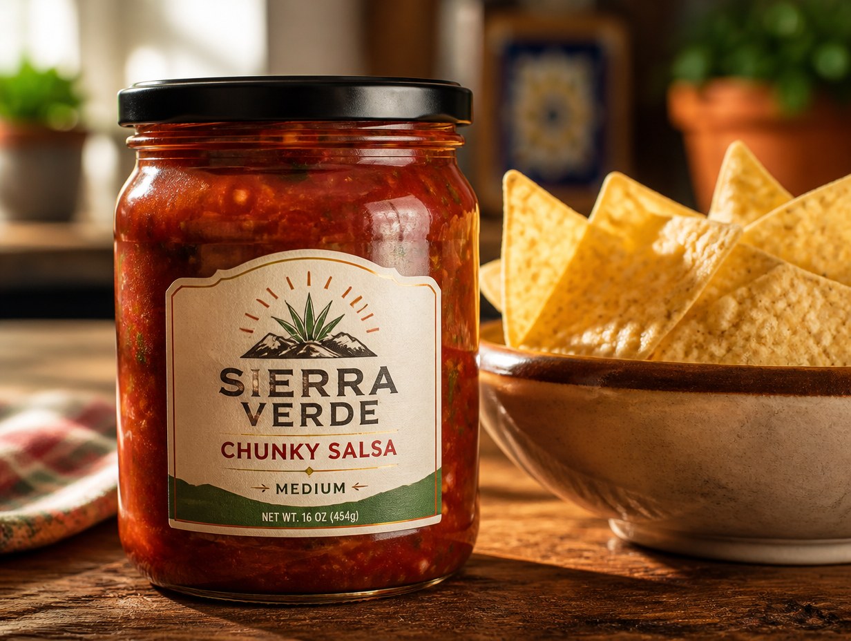 AI-generated salsa jar label mockup sample