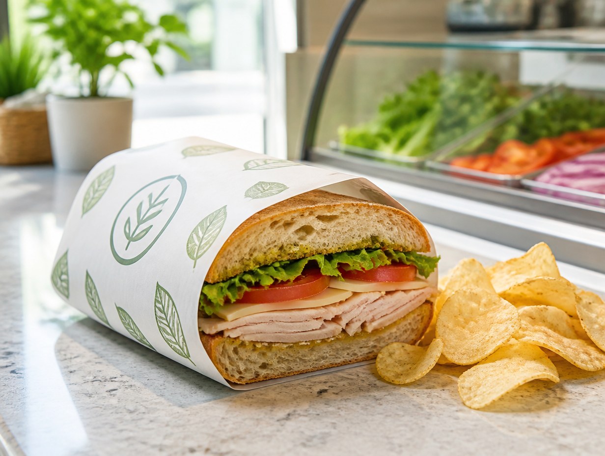 AI-generated sandwich wrapper mockup sample