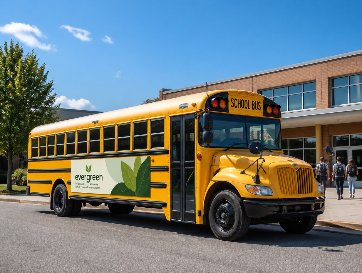 AI-generated school bus ad mockup sample