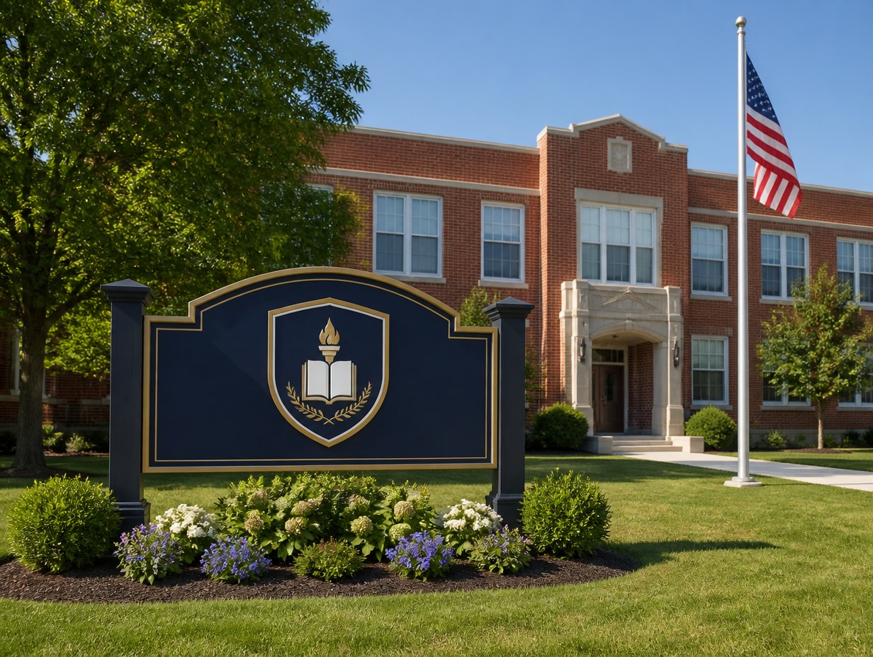 AI-generated school sign mockup sample