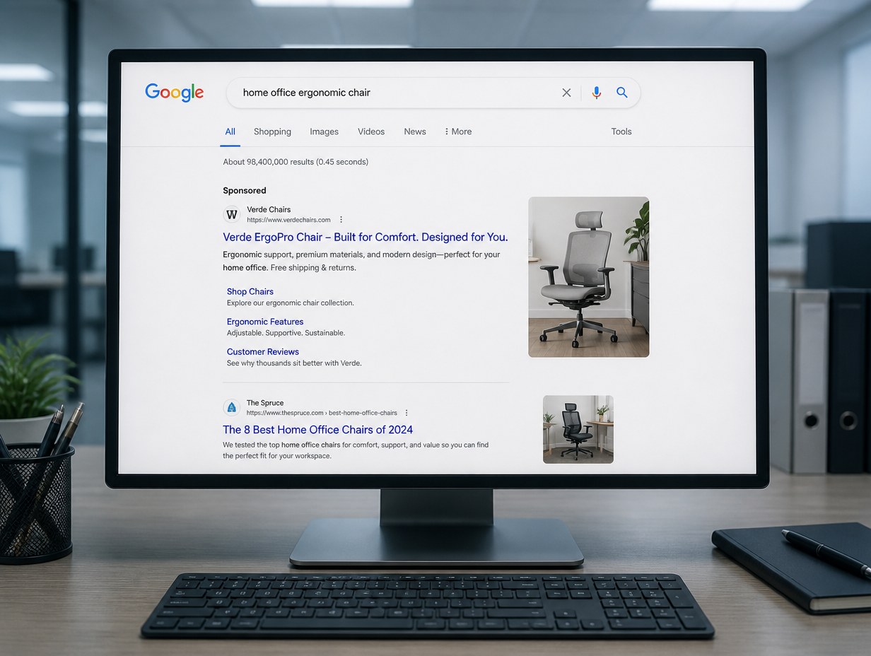 AI-generated search engine ad mockup sample