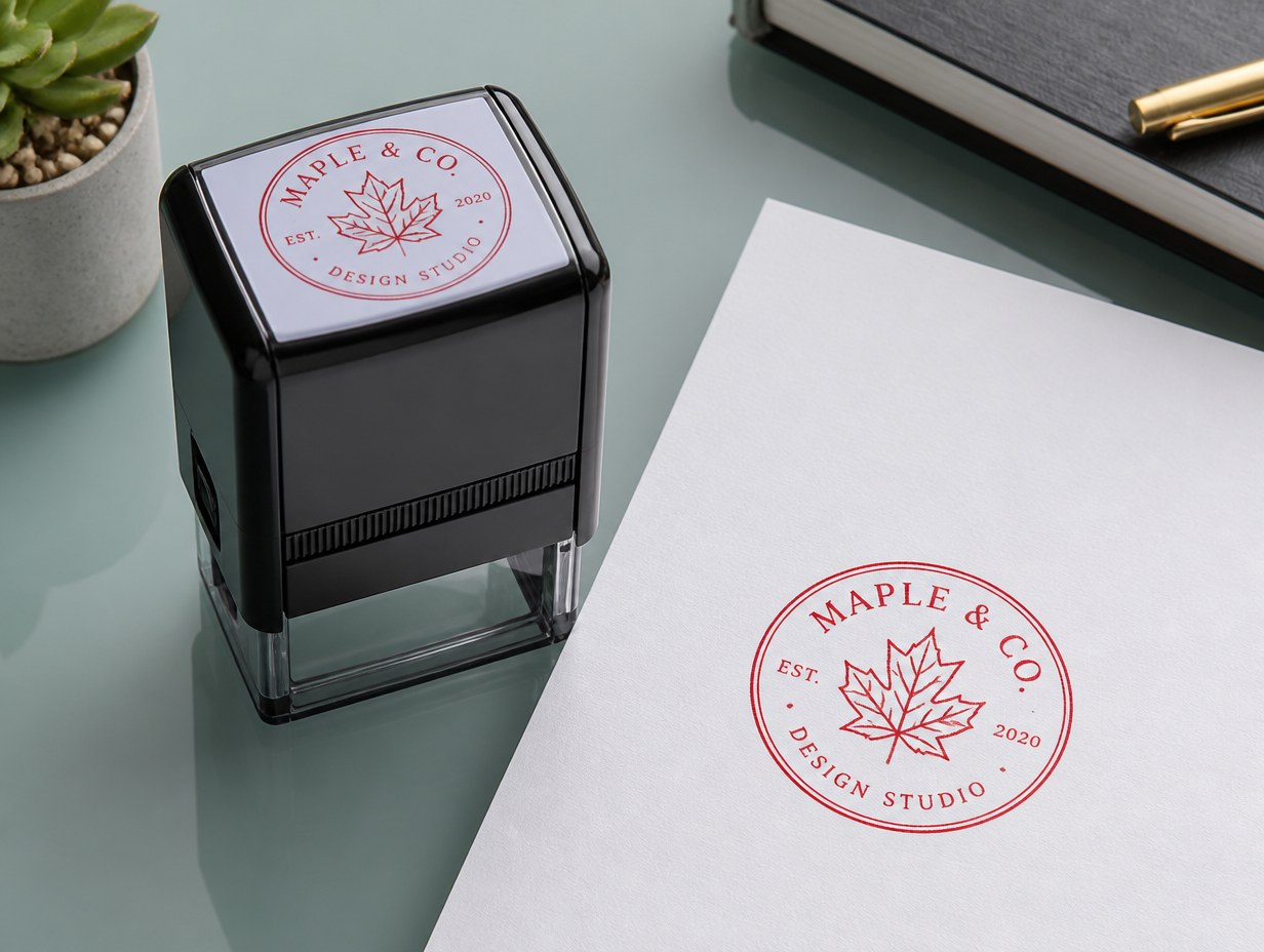 AI-generated self-inking stamp logo mockup sample