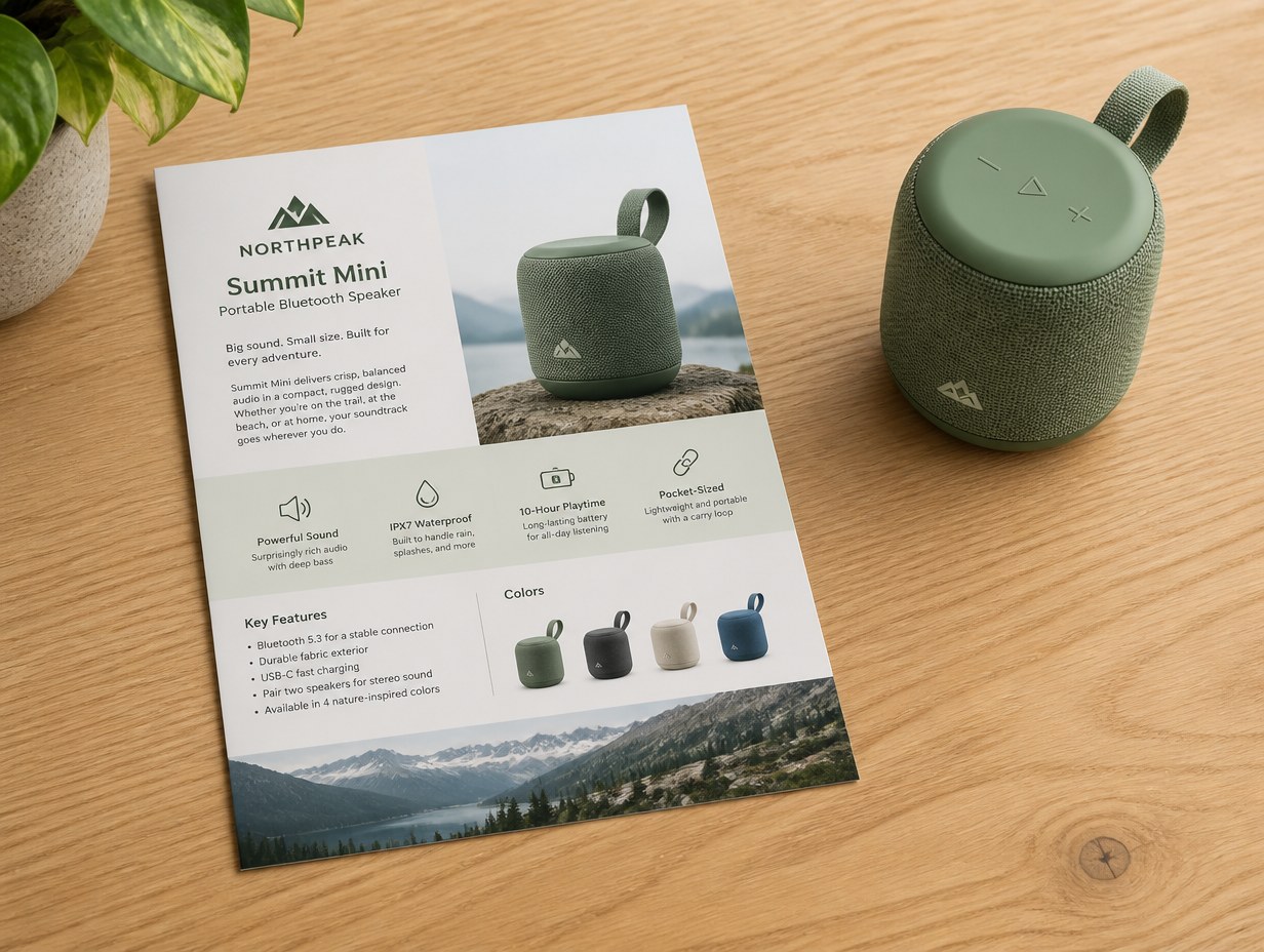 AI-generated sell sheet mockup sample