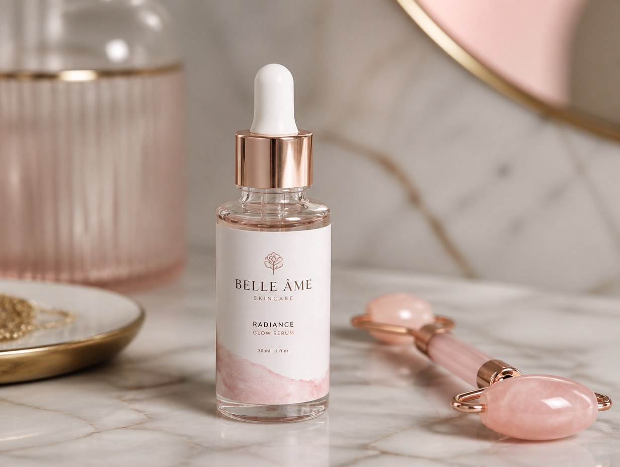AI-generated serum bottle label mockup sample