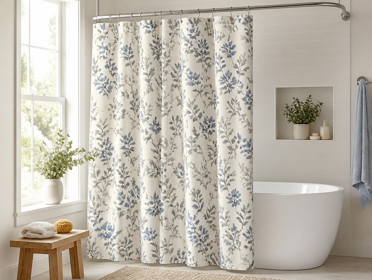 AI-generated shower curtain mockup sample
