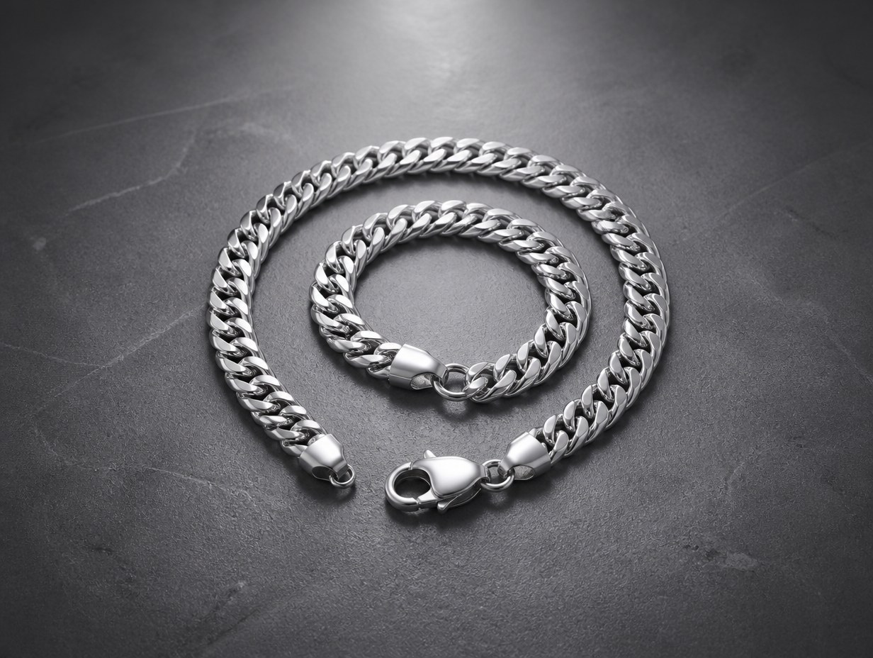 AI-generated silver chain mockup sample
