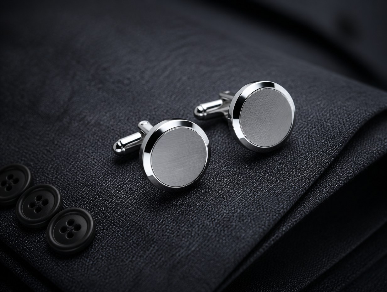 AI-generated silver cufflinks mockup sample