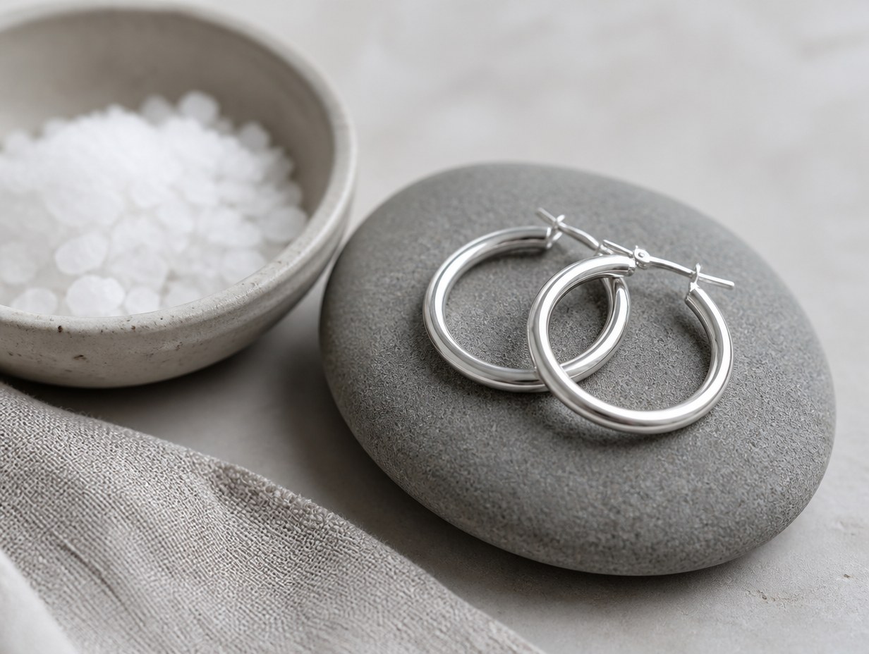 AI-generated silver earrings mockup sample