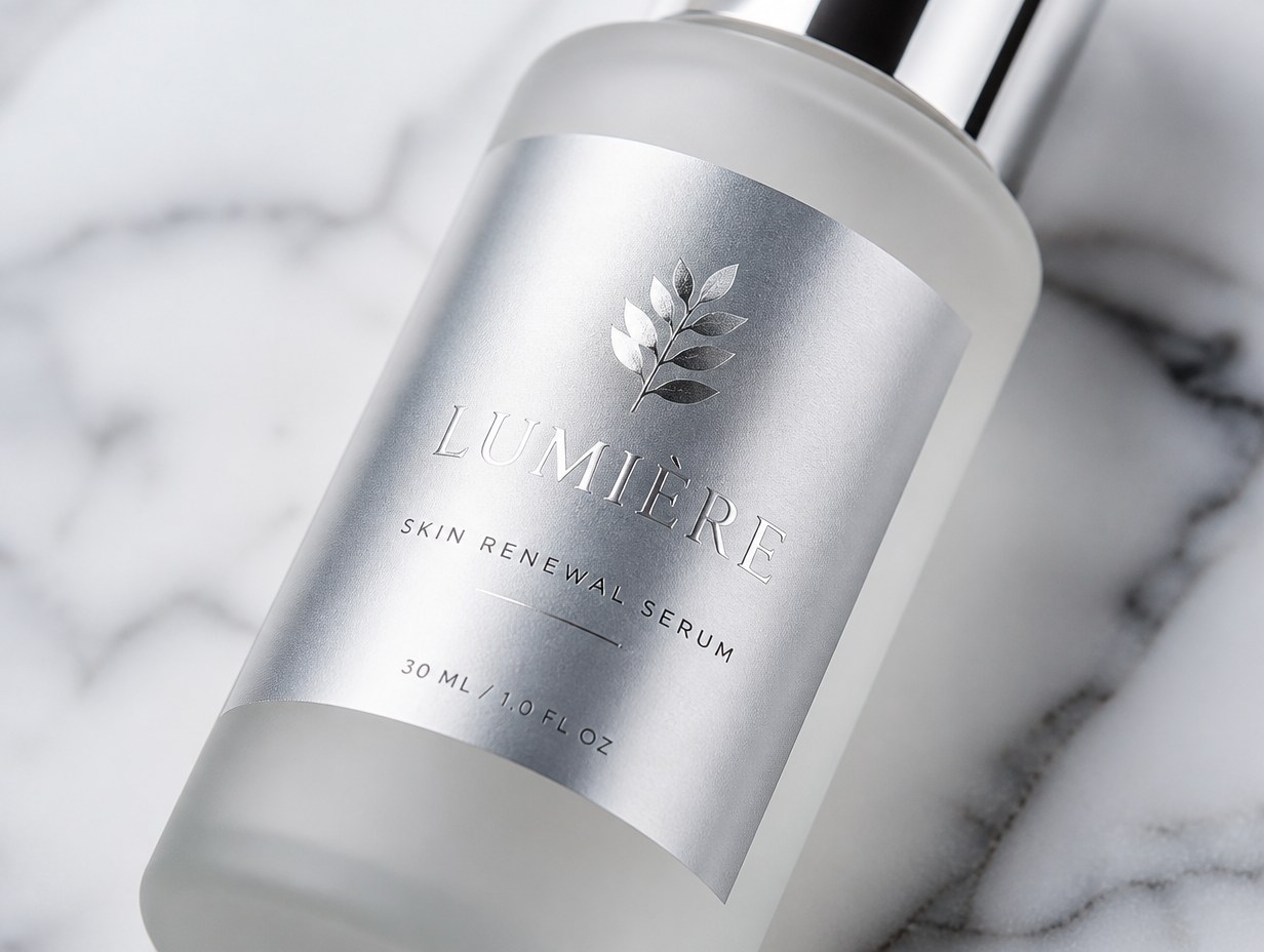 AI-generated silver foil label mockup sample