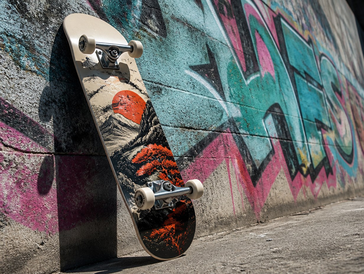AI-generated skateboard mockup sample