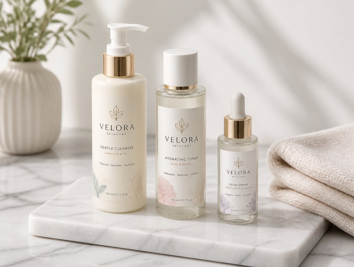 AI-generated skincare set mockup sample