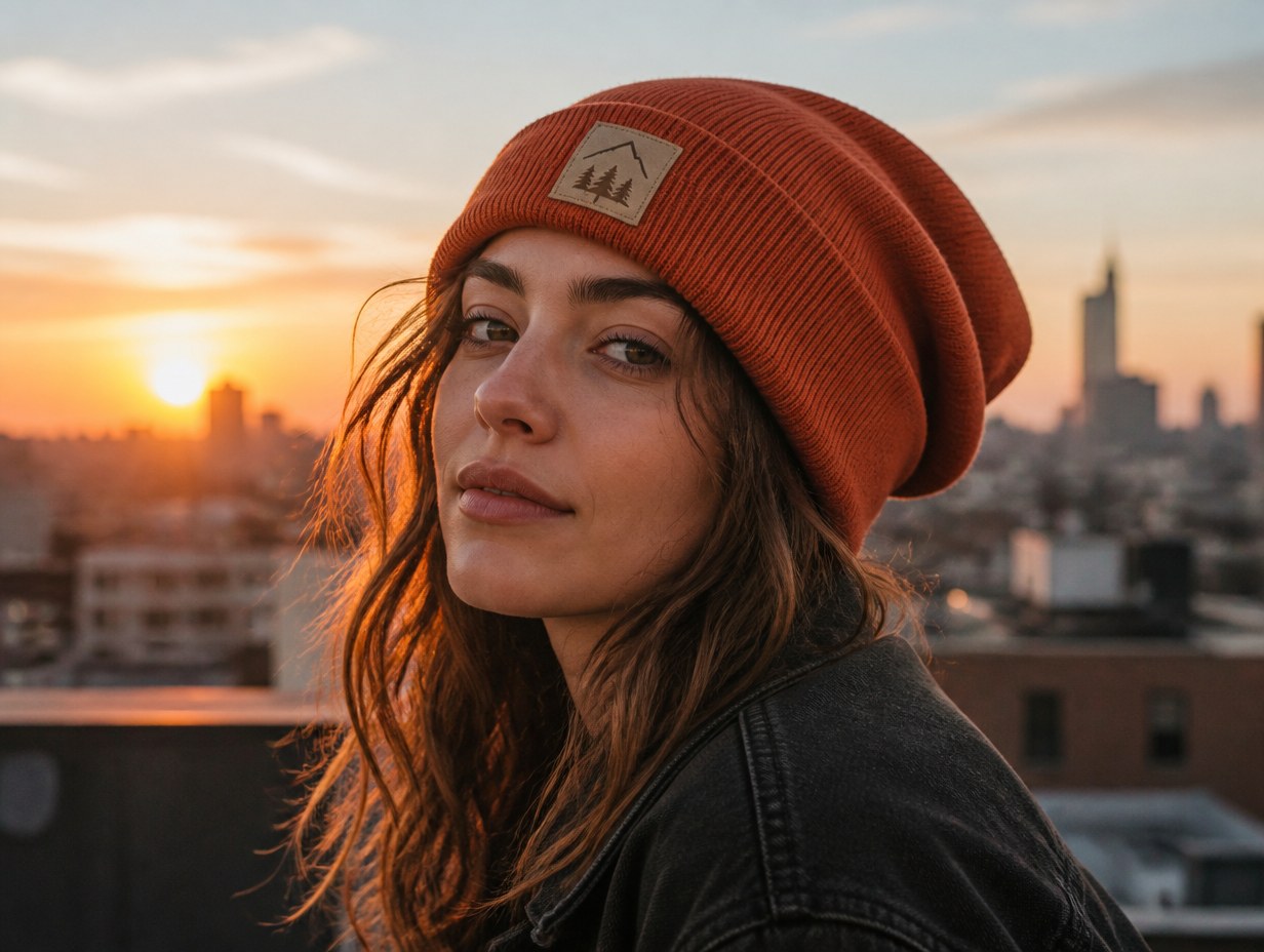 AI-generated slouchy beanie mockup sample
