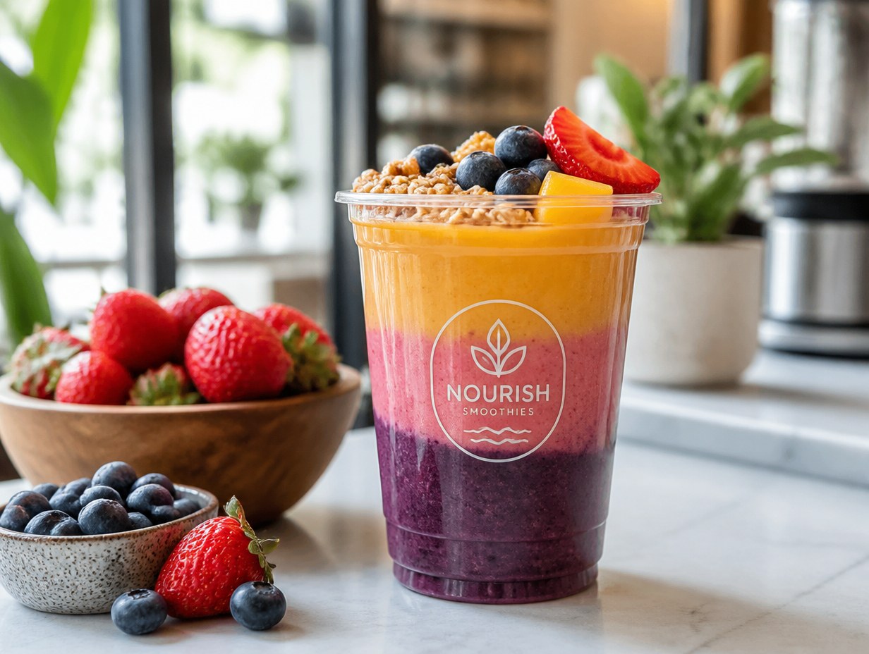 AI-generated smoothie cup mockup sample