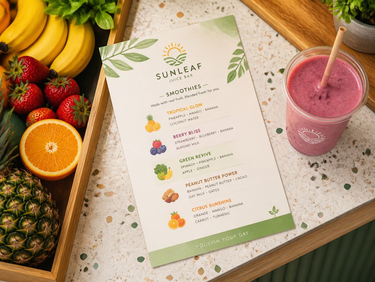Smoothie Menu mockup example