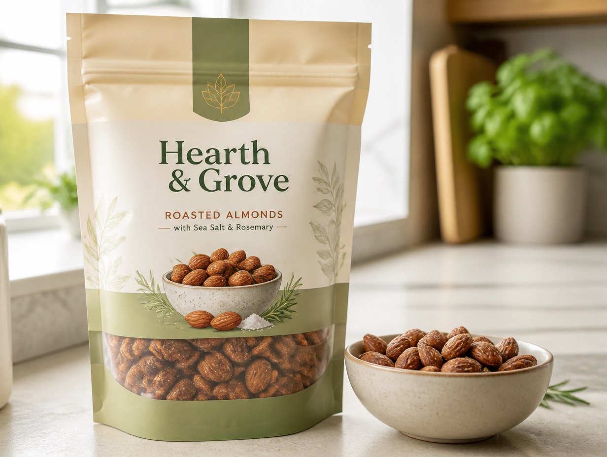 AI-generated snack bag label mockup sample