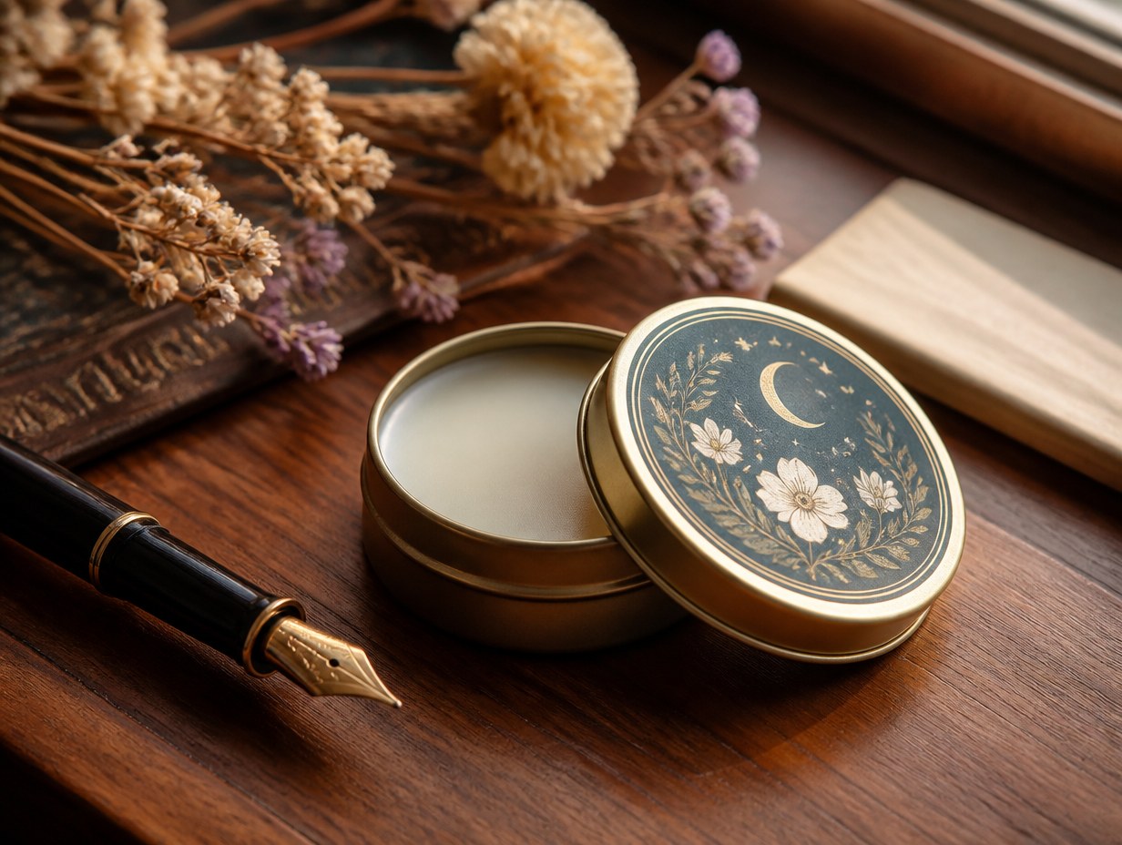 AI-generated solid perfume tin mockup sample