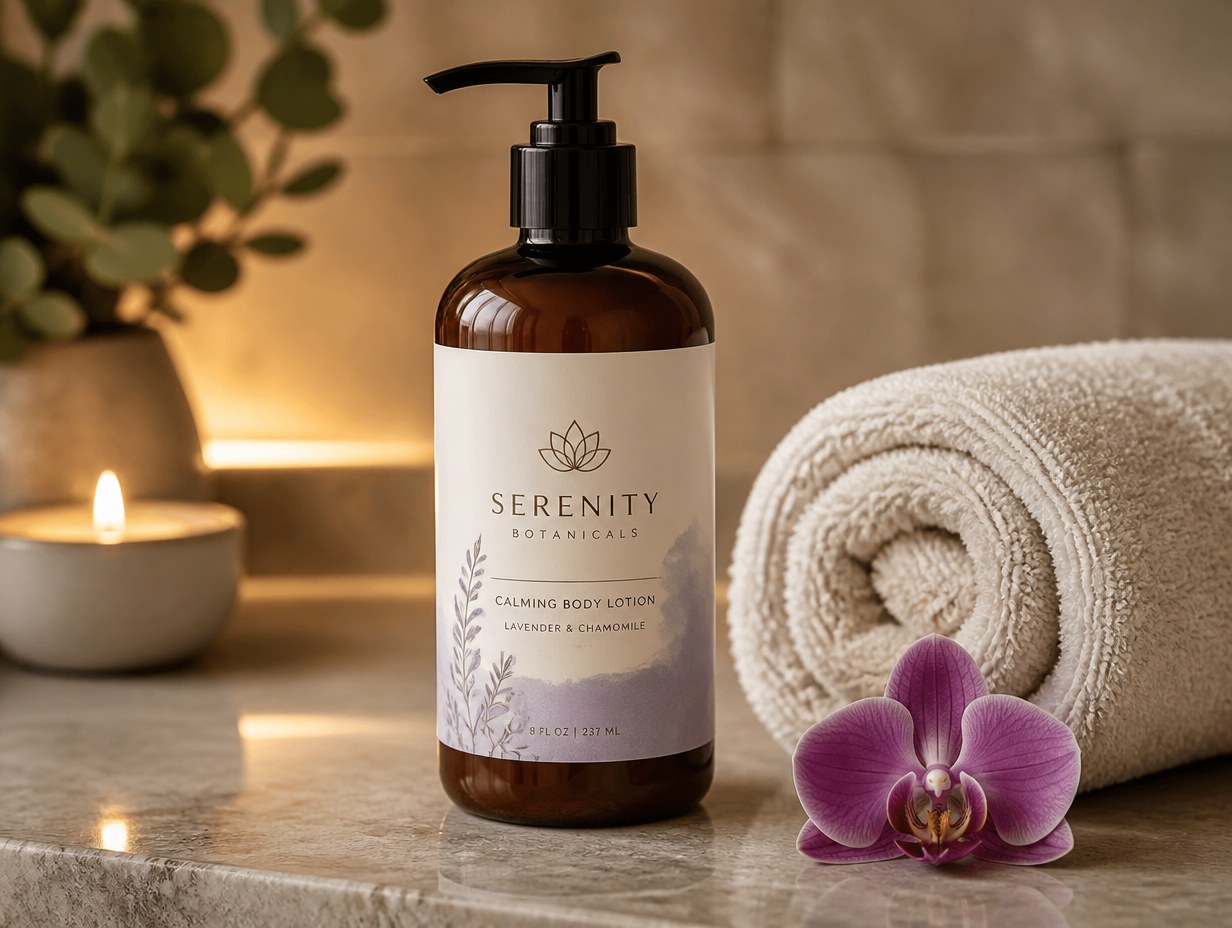 AI-generated spa product label mockup sample