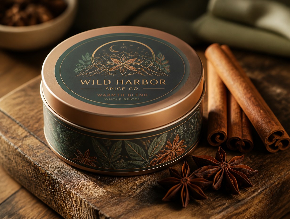 AI-generated spice label mockup sample