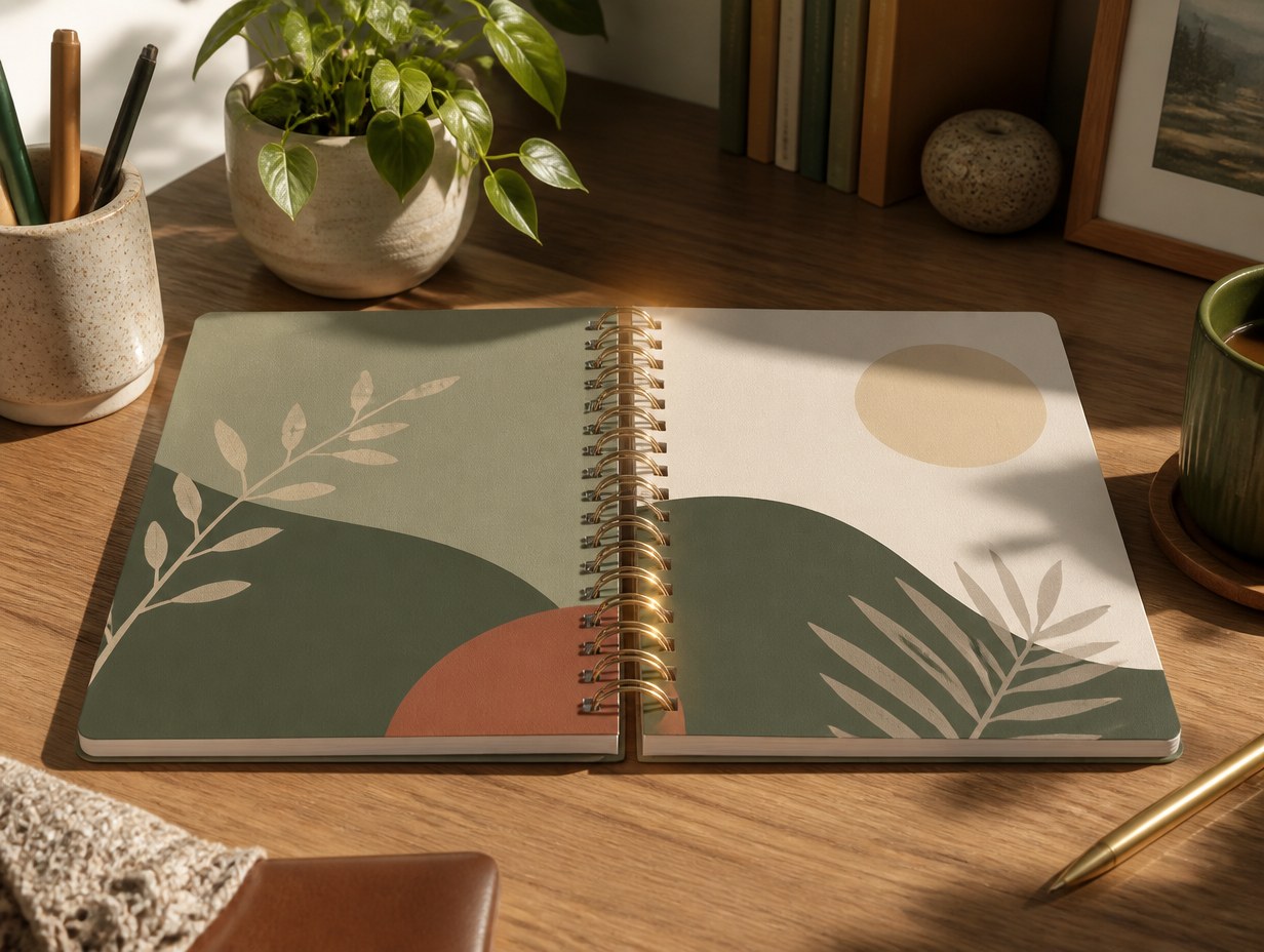AI-generated spiral notebook mockup sample