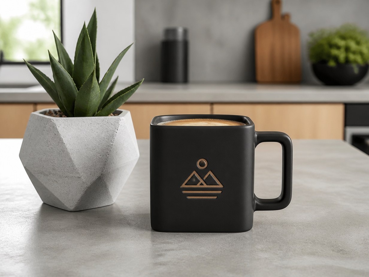 AI-generated square mug mockup sample