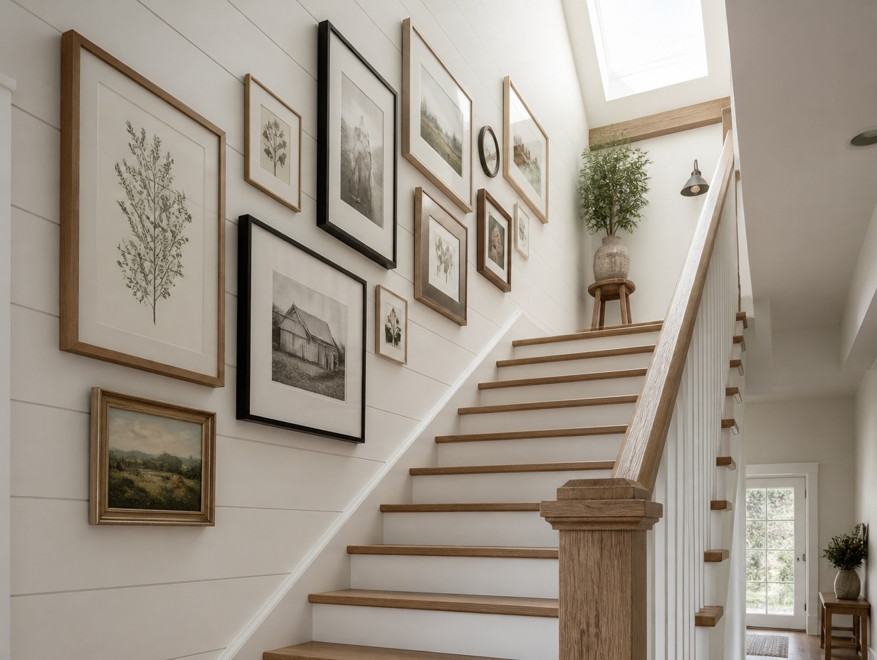 AI-generated staircase gallery wall mockup sample