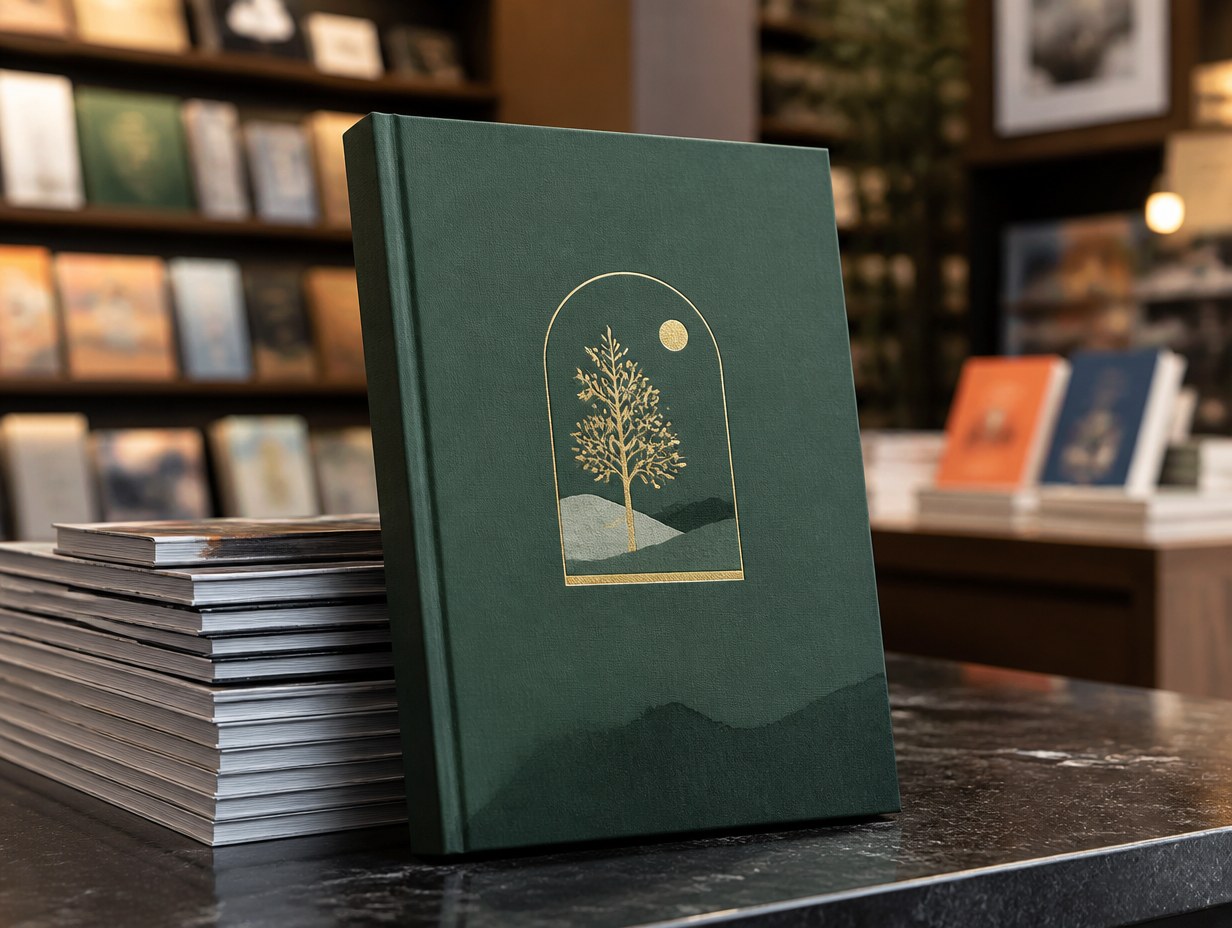 AI-generated standing book mockup sample
